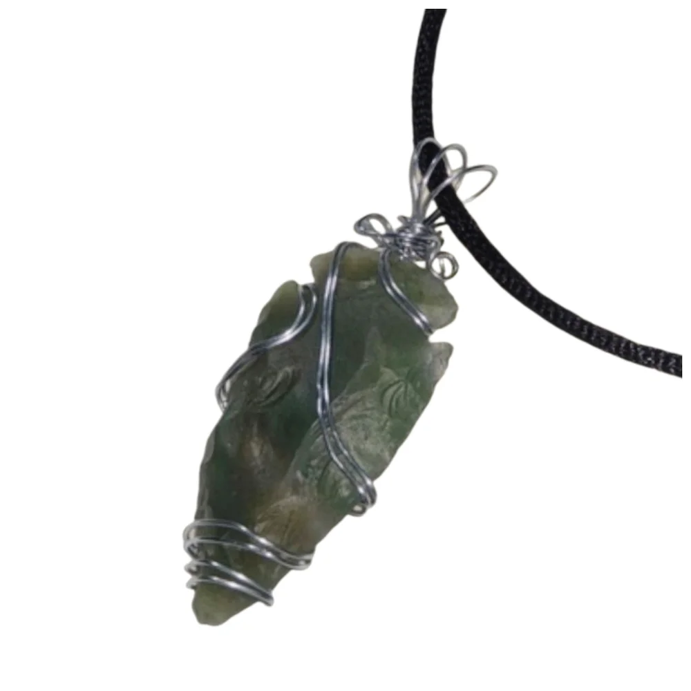 Handwired Green Arrowhead Pendant Necklace on Black Cord 18